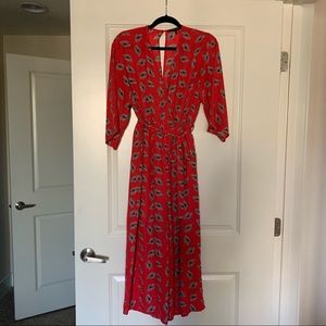 Red Kimono sleeve wrap jumpsuit